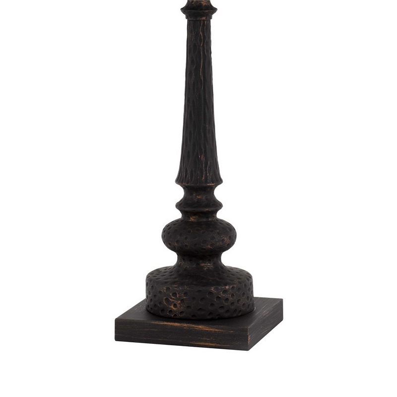 Benjara Table Lamp with Tubular Turned Resin Support and Pull Chain- Dark Bronze
