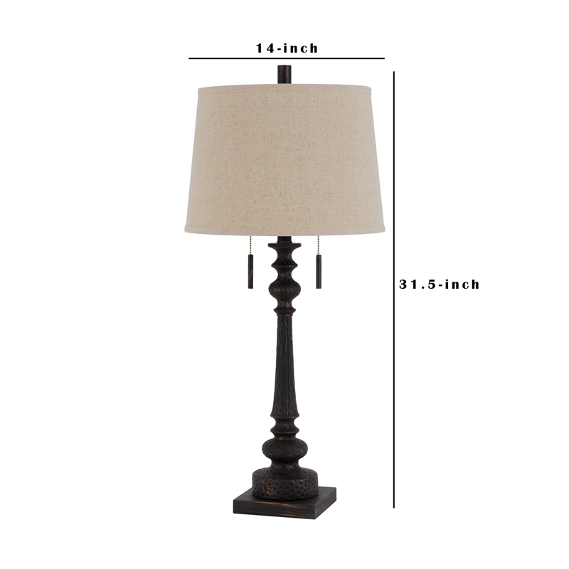 Benjara Table Lamp with Tubular Turned Resin Support and Pull Chain- Dark Bronze