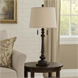 Benjara Table Lamp with Tubular Turned Resin Support and Pull Chain- Dark Bronze