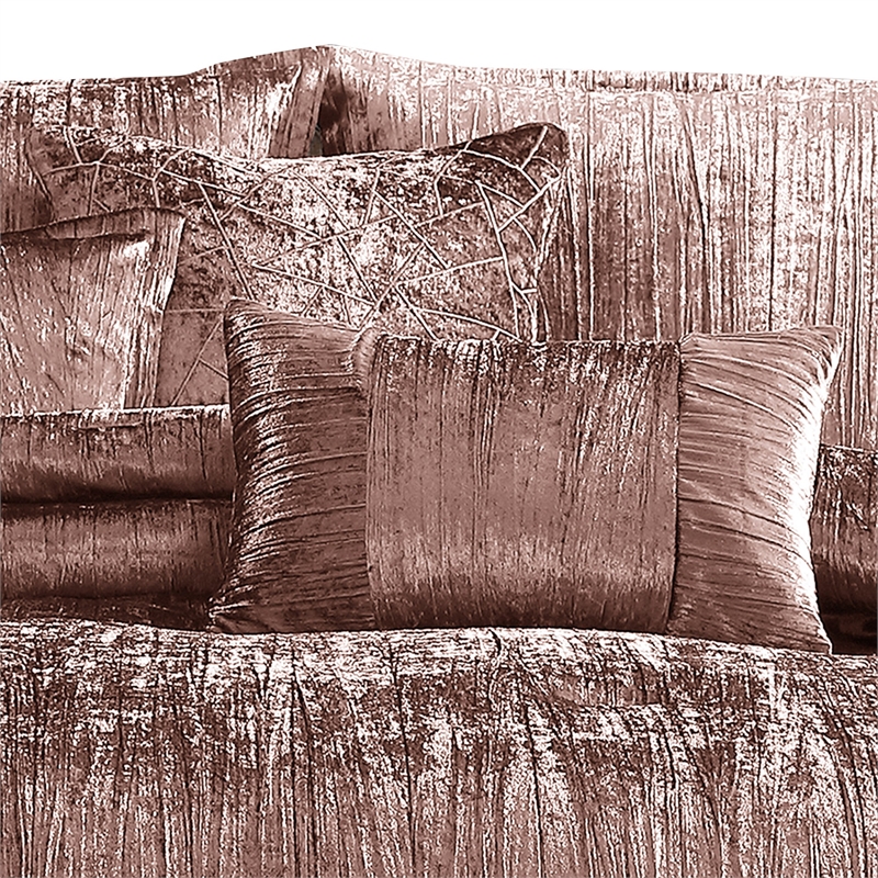 Benjara 7 Piece King Comforter Set with Shimmering Appeal- Pink
