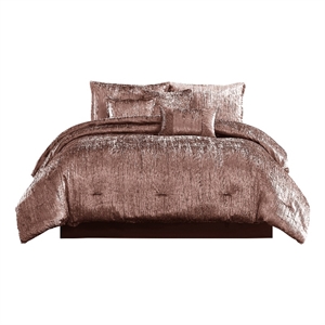 Benjara 7 Piece King Comforter Set with Shimmering Appeal- Pink