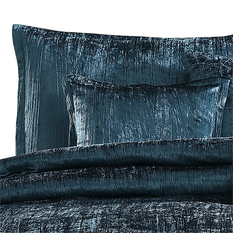 Benjara 7 Piece King Comforter Set with Shimmering Appeal- Blue