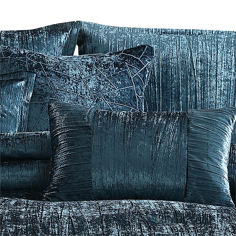 Benjara 7 Piece King Comforter Set with Shimmering Appeal- Blue