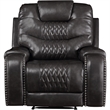 Benjara Leatherette Power Recliner with Diamond Stitching- Black