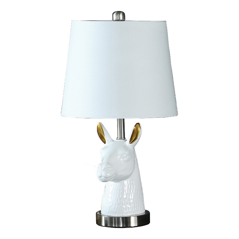Benjara Metal Table Lamp with Llama Animal Head- White