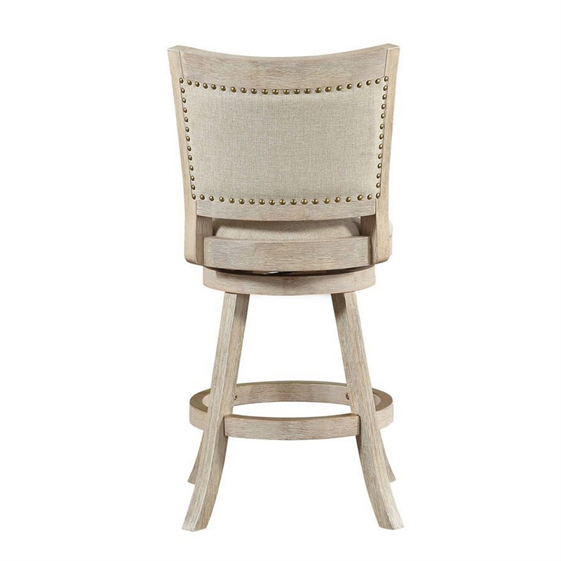 Benjara Curved Back Wood Swivel Counter Stool -Brush/Ivory