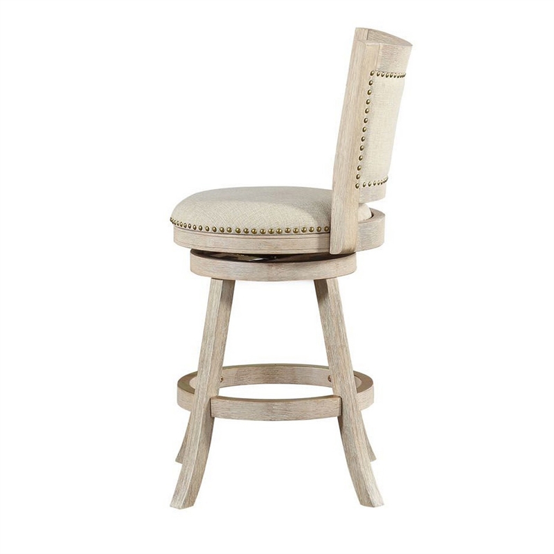 Benjara Curved Back Wood Swivel Counter Stool -Brush/Ivory