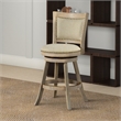 Benjara Curved Back Wood Swivel Counter Stool -Brush/Ivory