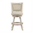 Benjara Curved Back Wood Swivel Counter Stool -Brush/Ivory