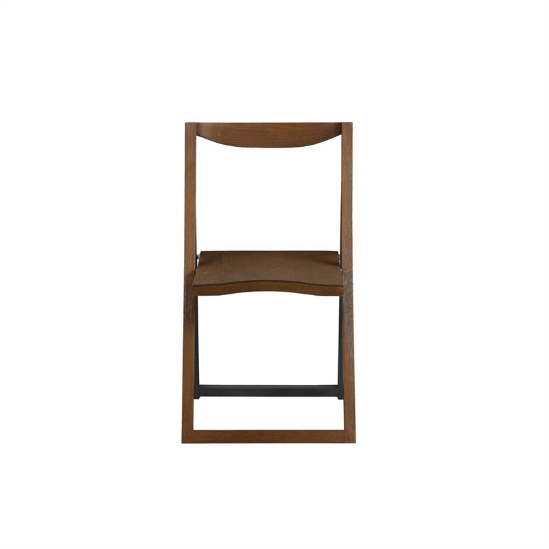 Benjara Curved Trim Panel Back Foldable Chair - Brown (Set of 2)