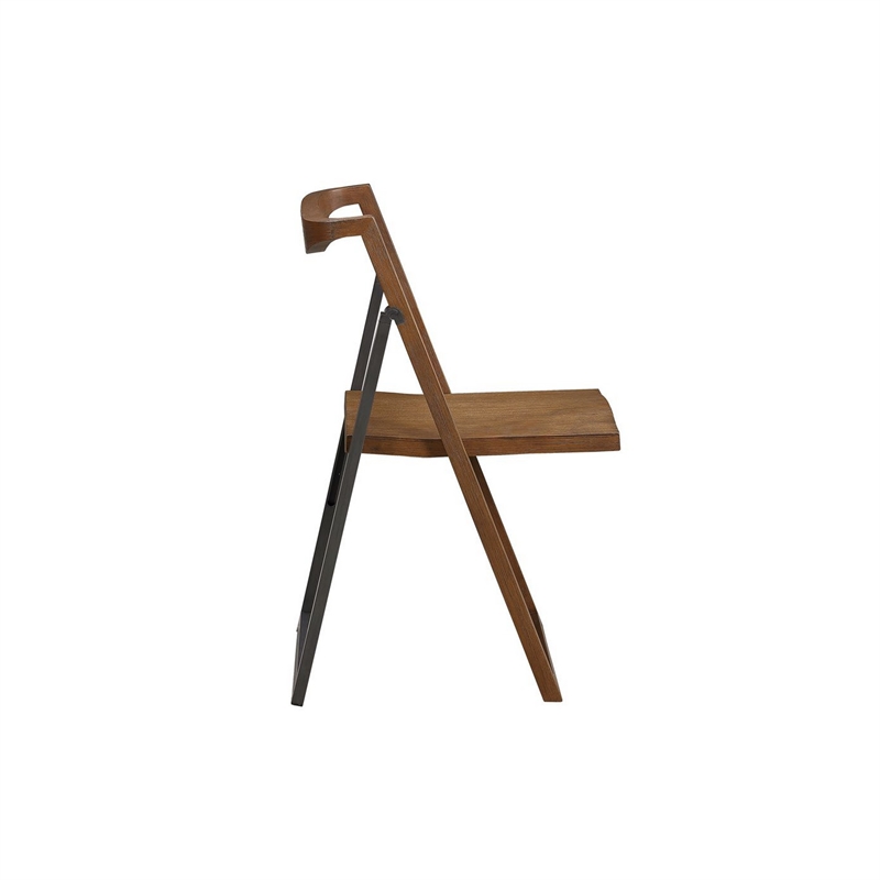 Benjara Curved Trim Panel Back Foldable Chair - Brown (Set of 2)
