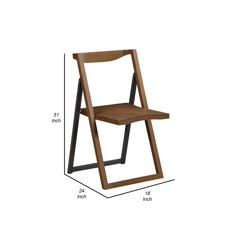 Benjara Curved Trim Panel Back Foldable Chair - Brown (Set of 2)
