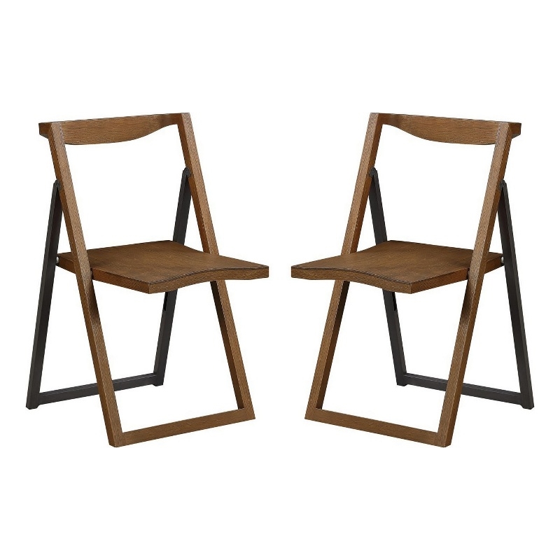 Benjara Curved Trim Panel Back Foldable Chair - Brown (Set of 2)