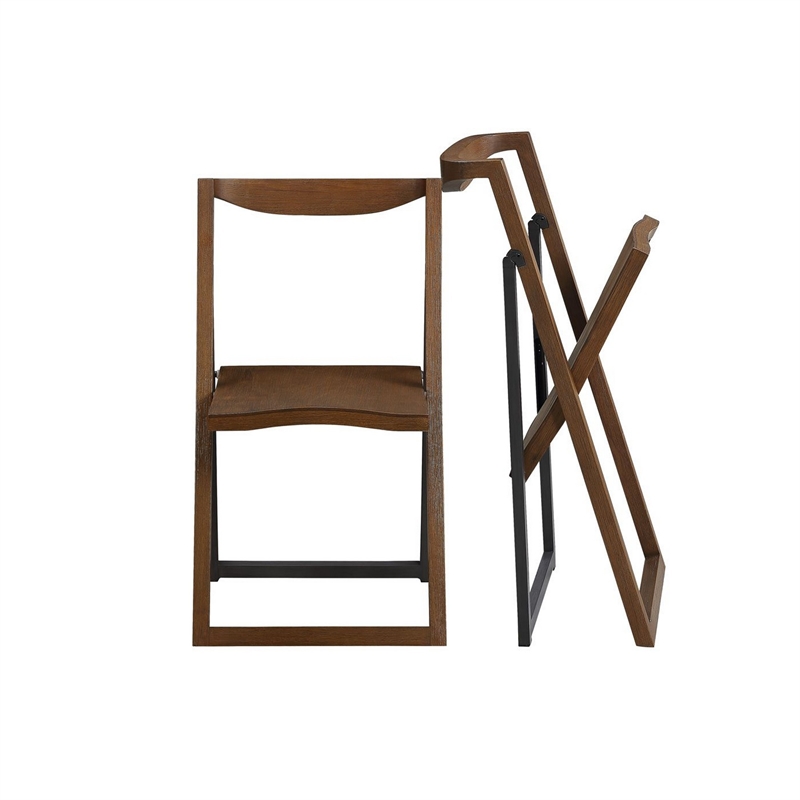 Benjara Curved Trim Panel Back Foldable Chair - Brown (Set of 2)