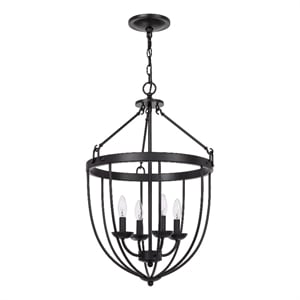 Benjara Chandelier with Metal Bird Cage Pendulum Design- Black