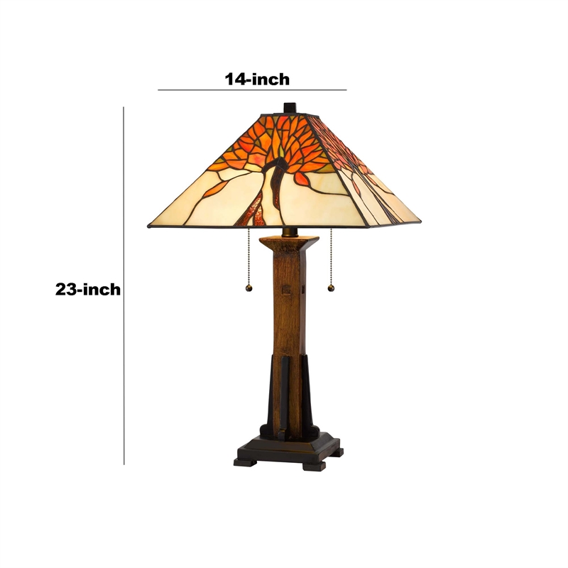 Benjara Table Lamp with Shade and Floral Accent- Multicolor