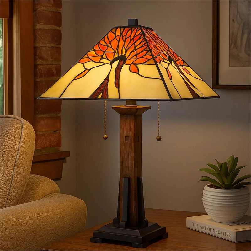 Benjara Table Lamp with Shade and Floral Accent- Multicolor