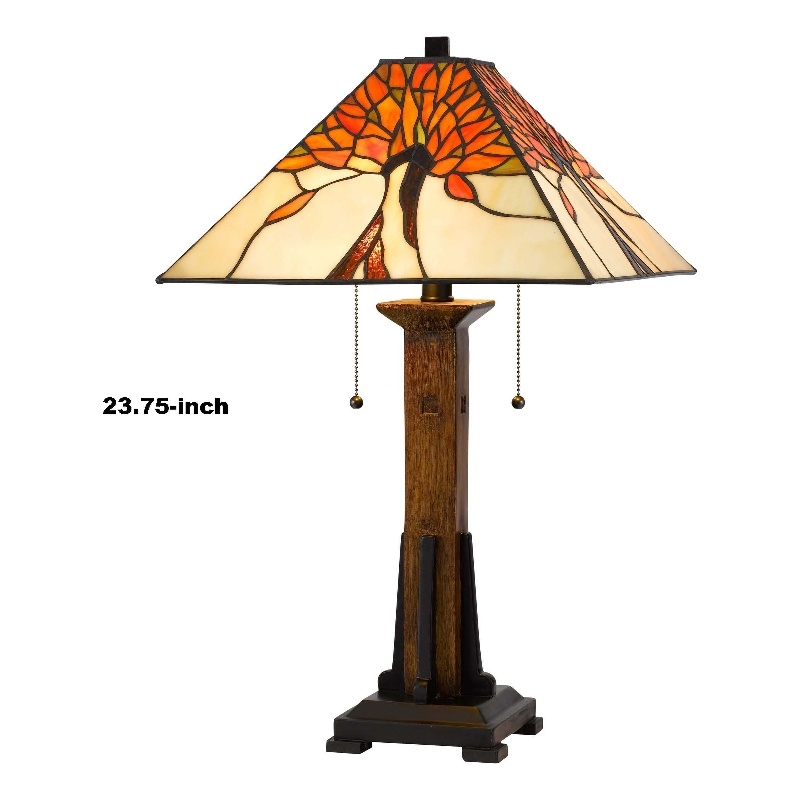 Benjara Table Lamp with Shade and Floral Accent- Multicolor