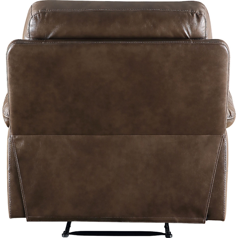 Benjara Leatherette Power Recliner with Nailhead Trim Accent- Brown