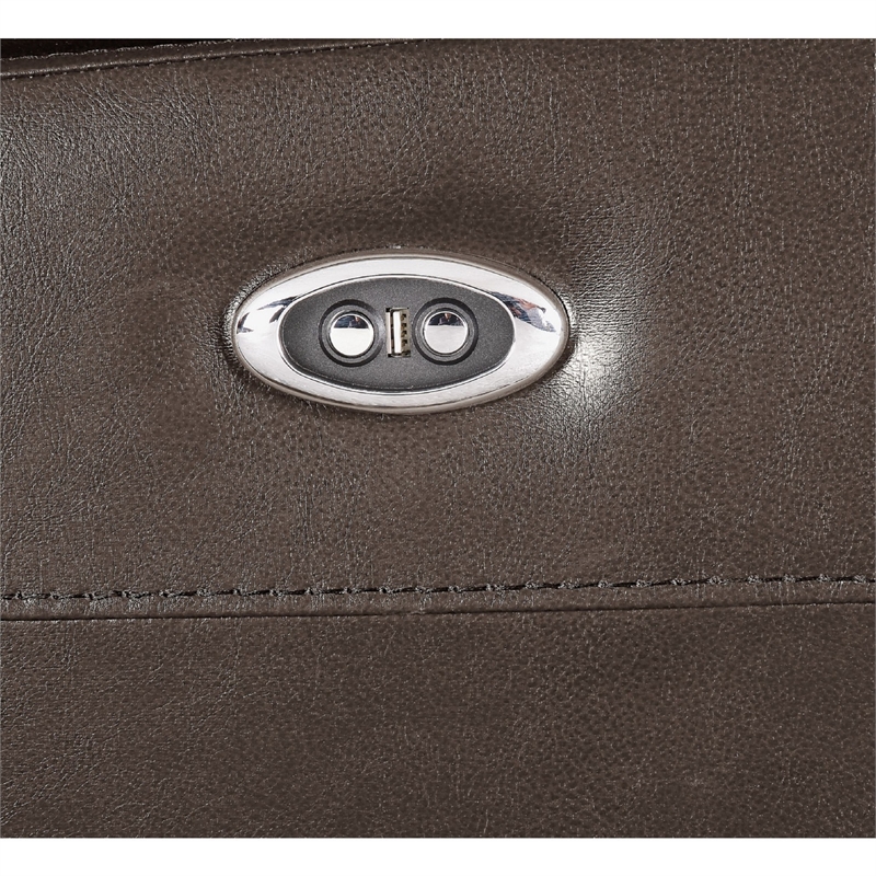Benjara Leatherette Power Recliner with Nailhead Trim Accent- Brown