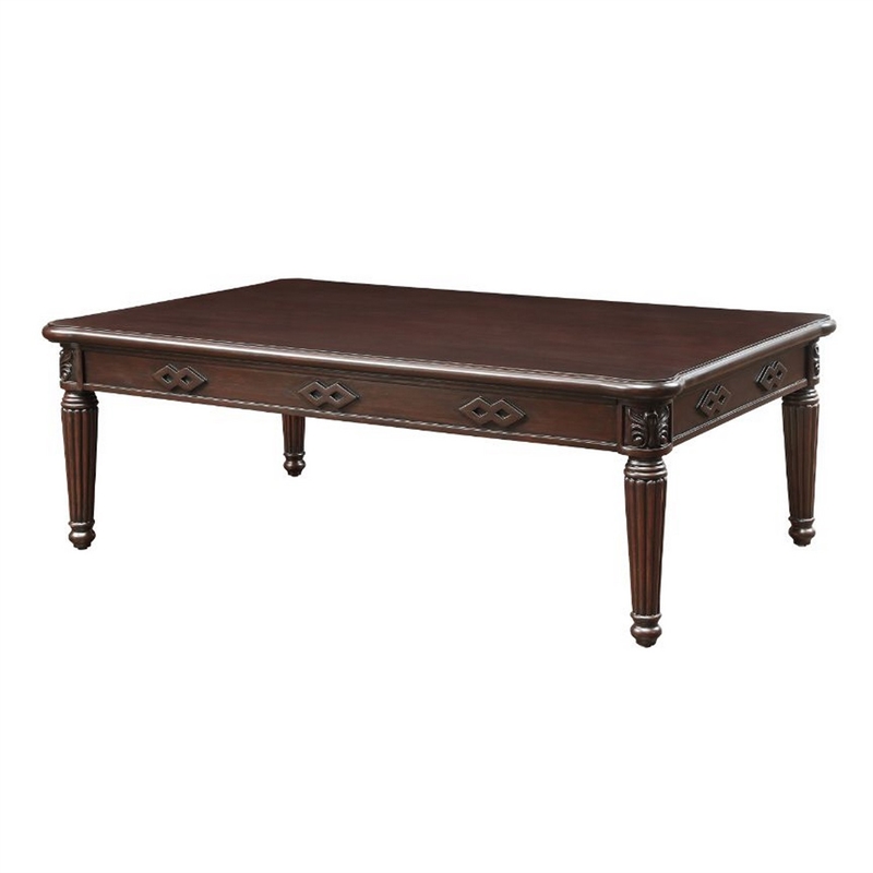 Benjara Coffee Table with Traditional Style and Turned Legs- Espresso Brown