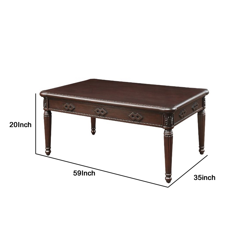 Benjara Coffee Table with Traditional Style and Turned Legs- Espresso Brown