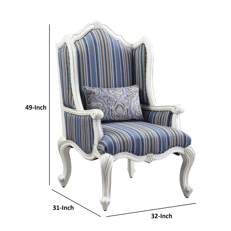 Benjara Chair with Wingback and Resin Queen Anne Legs- Blue