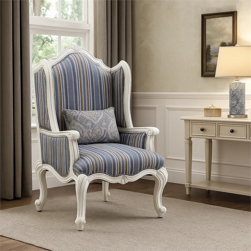 Benjara Chair with Wingback and Resin Queen Anne Legs- Blue