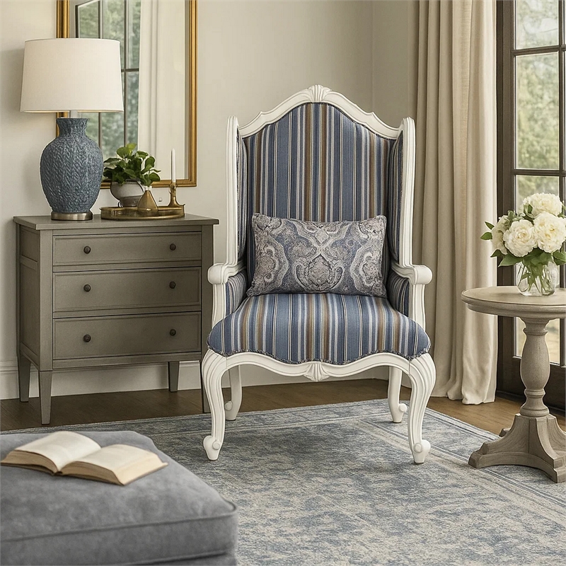 Benjara Chair with Wingback and Resin Queen Anne Legs- Blue