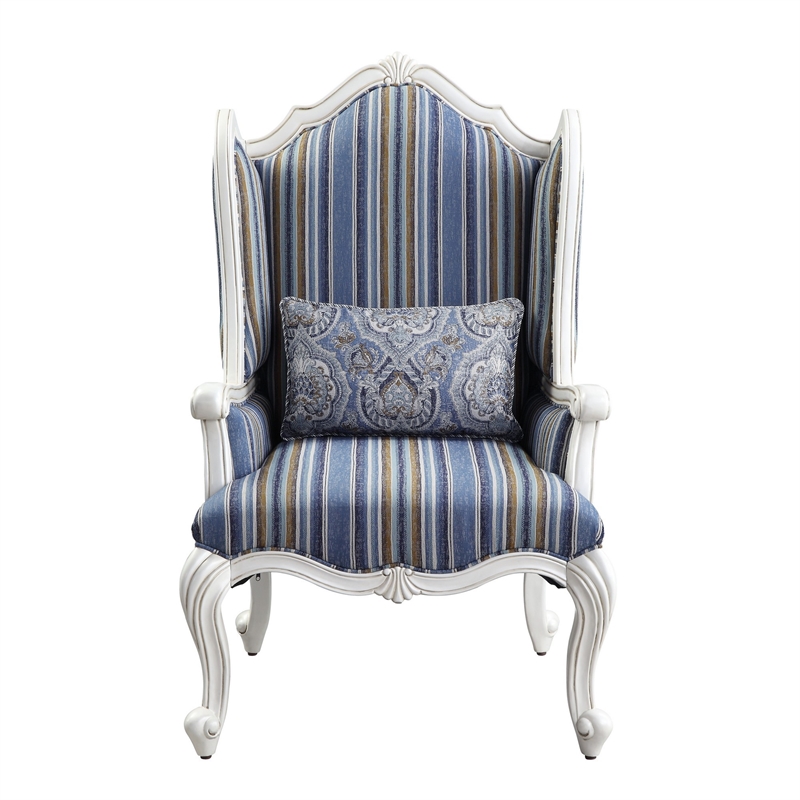 Benjara Chair with Wingback and Resin Queen Anne Legs- Blue