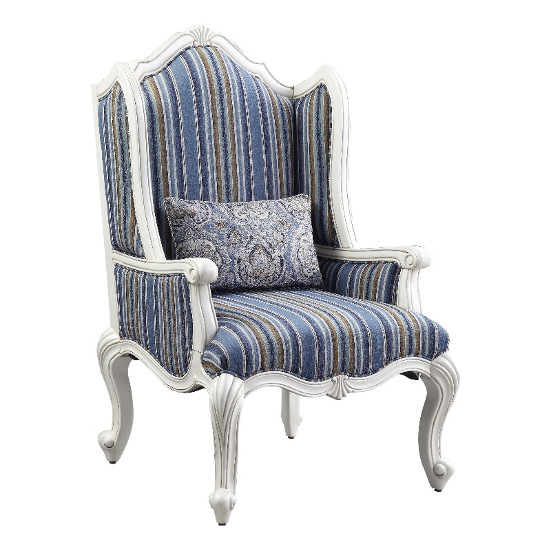 Benjara Chair with Wingback and Resin Queen Anne Legs- Blue