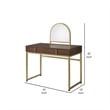Benjara Vanity Desk with Mirror and Open Metal Frame- Brown and Gold