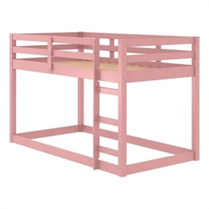 Benjara Twin Loft Bed with Wooden Frame and Attached Ladder- Pink