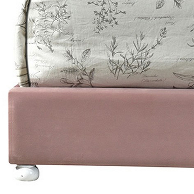 Benjara Twin Bed with Button Tufted Arched Headboard- Pink