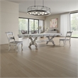 Benjara Dining Table with Scrolled Motifs and Claw Feet- Silver