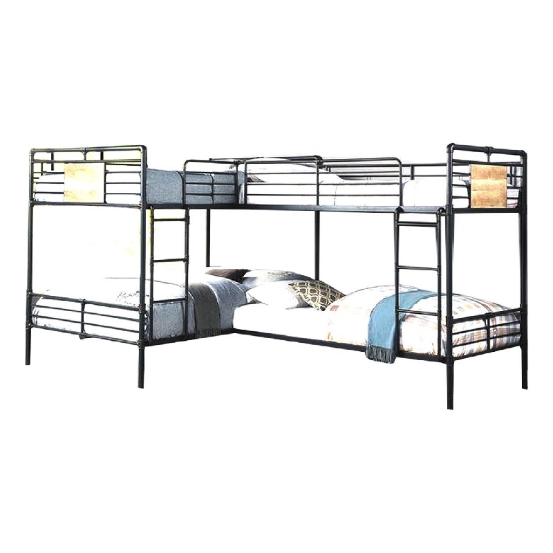 Benjara Twin over Full Bunk Bed with Safety Guard Rails- S&y Black & Dark Bronze