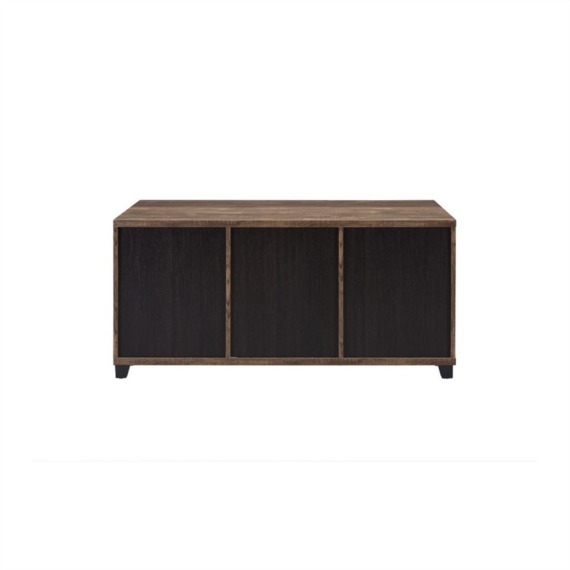 Benjara Coffee Table with 2 Barn Sliding Glass Doors and Pull Out Tray- Brown
