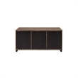 Benjara Coffee Table with 2 Barn Sliding Glass Doors and Pull Out Tray- Brown