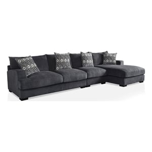 Benjara L Shaped Sectional with T Cushioned Seat- Large- Gray