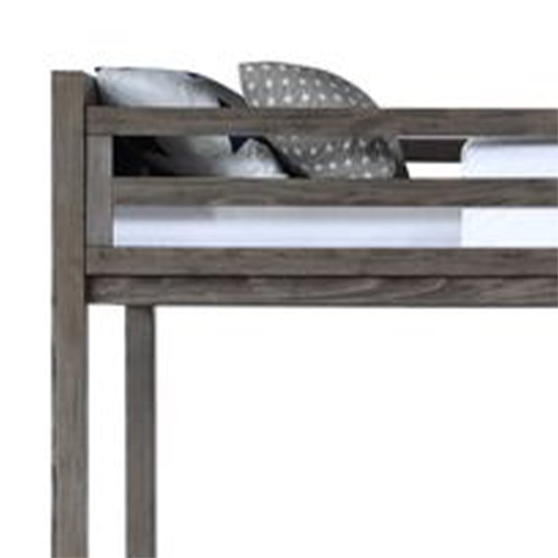 Benjara Twin over Twin Bunk with 2 Drawers and Grain Details- Oak Gray