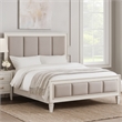 Benjara Queen Bed with Channel Tufted Fabric Padding- White and Gray