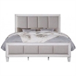 Benjara Queen Bed with Channel Tufted Fabric Padding- White and Gray