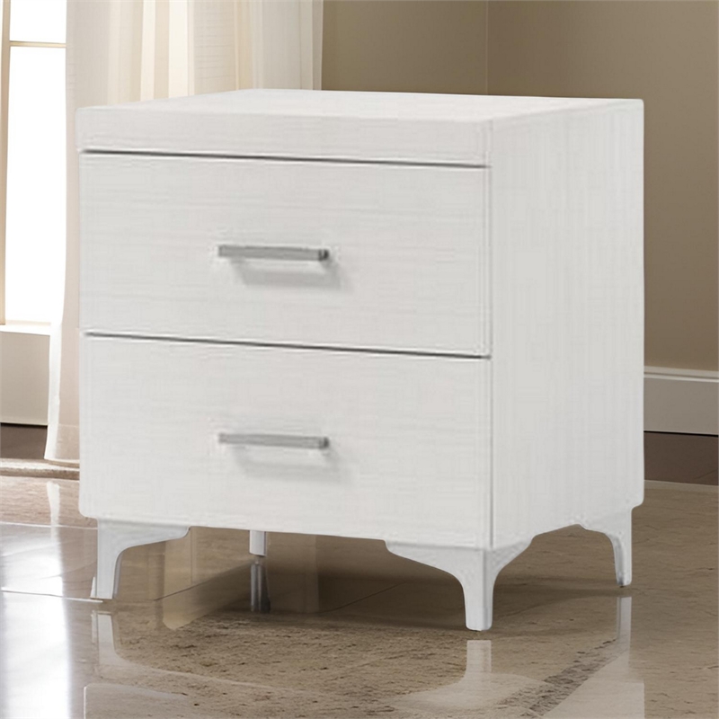Benjara Nightstand with 2 Drawers and Bar Handle- White