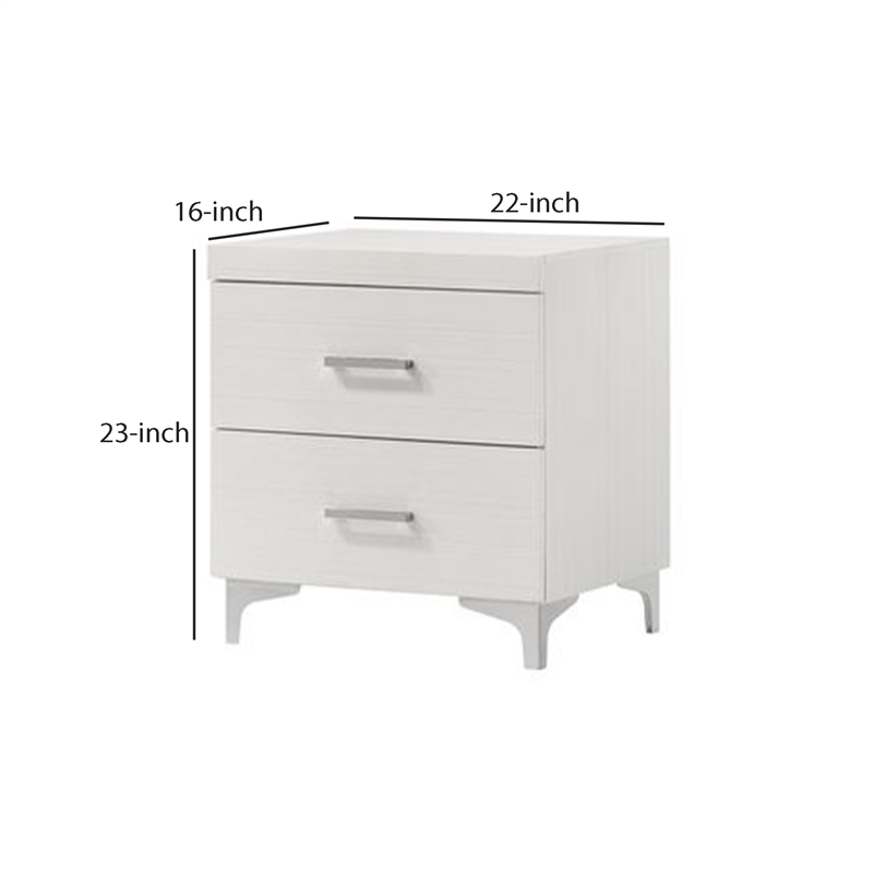Benjara Nightstand with 2 Drawers and Bar Handle- White