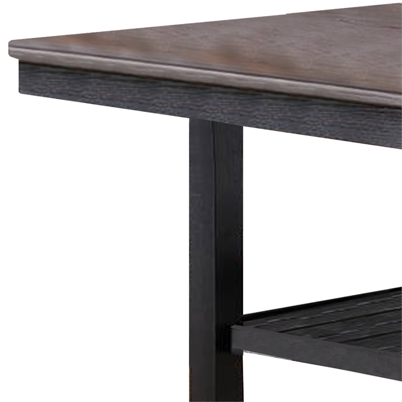 Benjara Dining Table with Rectangular Wooden Top and Open Shelf- Dark Brown