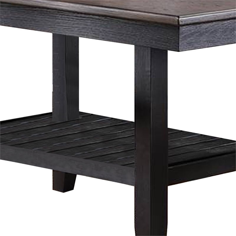 Benjara Dining Table with Rectangular Wooden Top and Open Shelf- Dark Brown