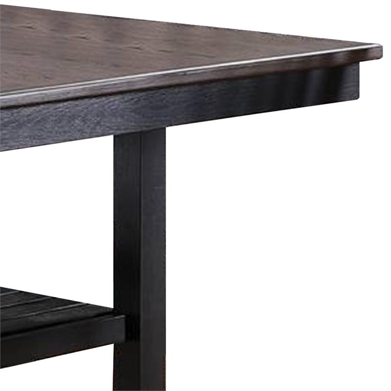 Benjara Dining Table with Rectangular Wooden Top and Open Shelf- Dark Brown