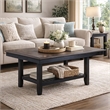 Benjara Dining Table with Rectangular Wooden Top and Open Shelf- Dark Brown