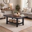 Benjara Dining Table with Rectangular Wooden Top and Open Shelf- Dark Brown