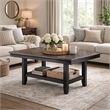 Benjara Dining Table with Rectangular Wooden Top and Open Shelf- Dark Brown